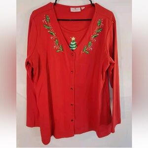 Quacker Factory Women's Large Red Long Sleeve Faux Cardigan